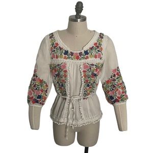 Anthropologie Vanessa Virginia Boho Blouse with Embroidery Size 0